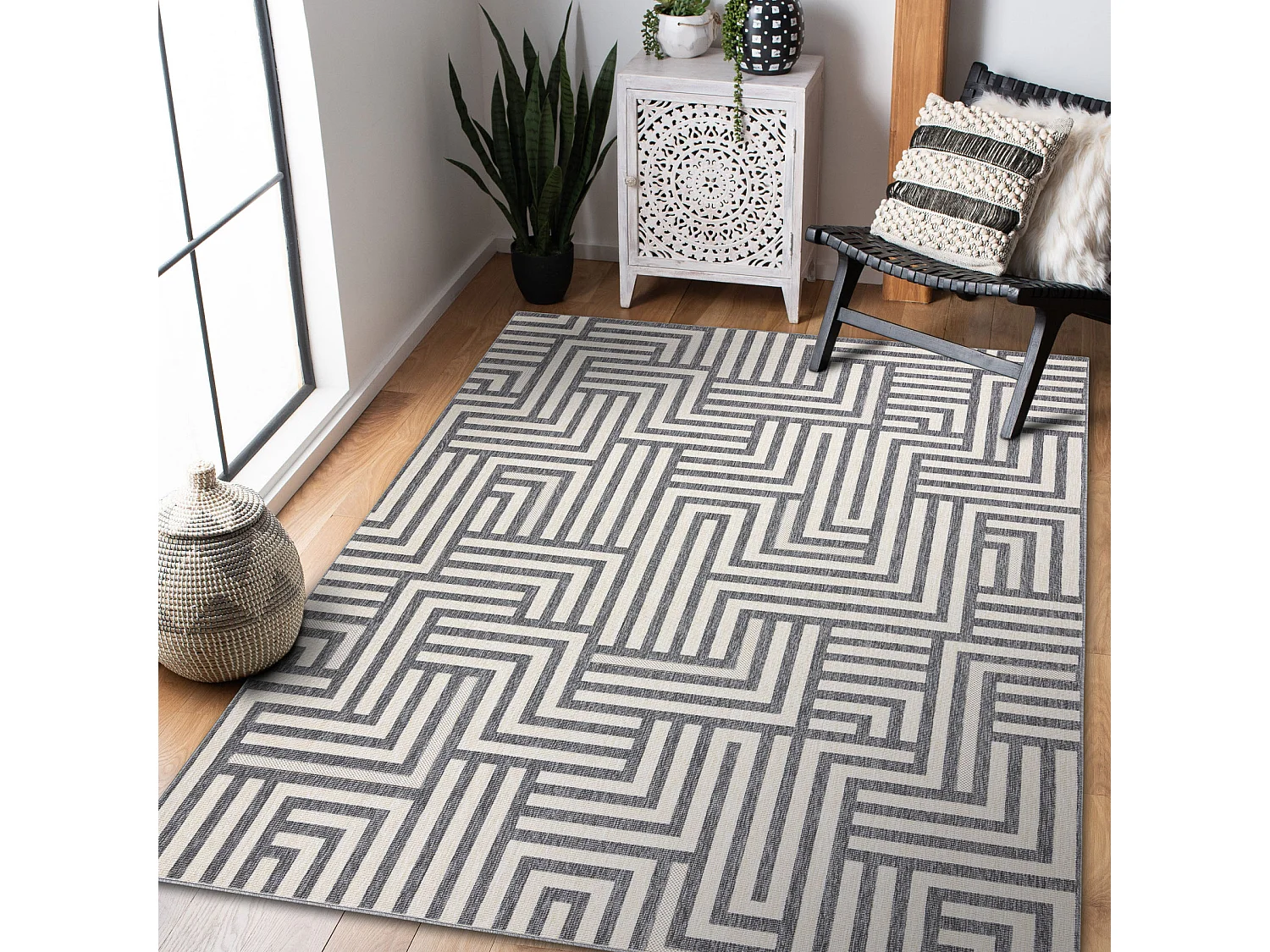 Tappeto SPRING 20421332 labirinto, di corda, ad anello - cremă / grig 200x290 cm