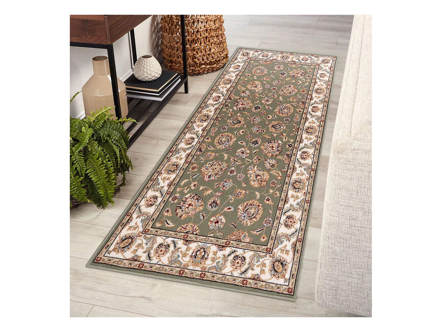 Tapis NAIN Ornement, cadre 7338/51088 vert / beige 80x150 cm