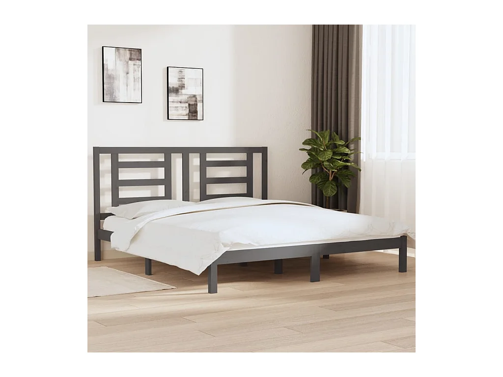 Lit-180x200 cm Gris Bois massif Super King EGGB61942
