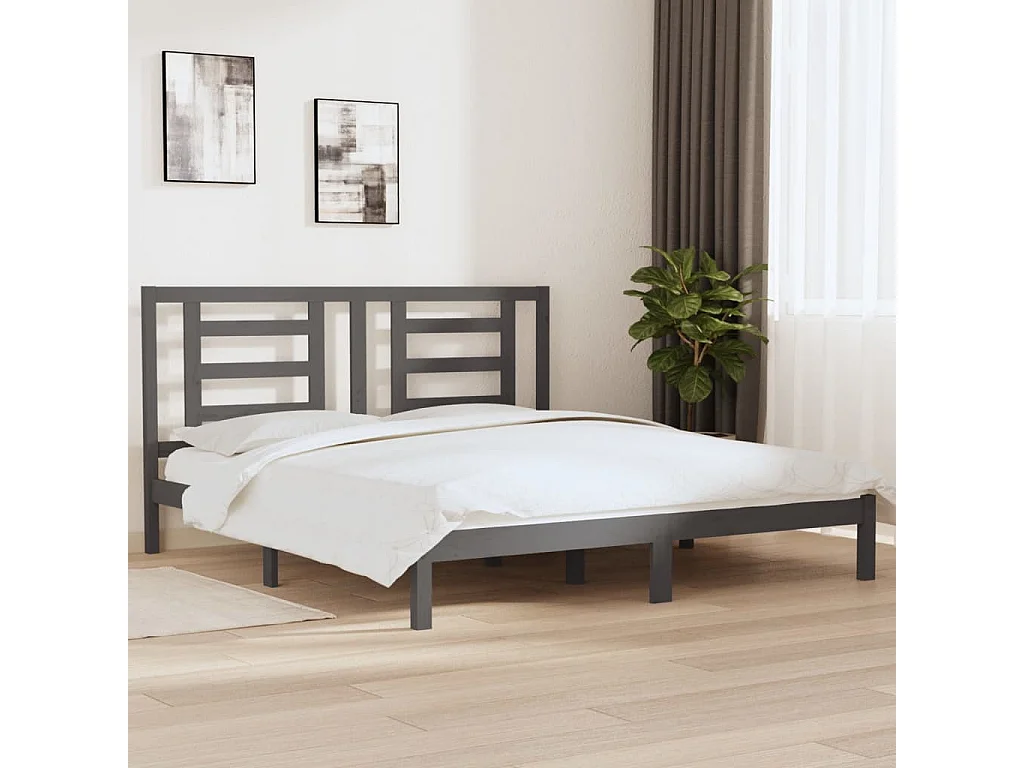 Lit-180x200 cm Gris Bois massif Super King EGGB61942