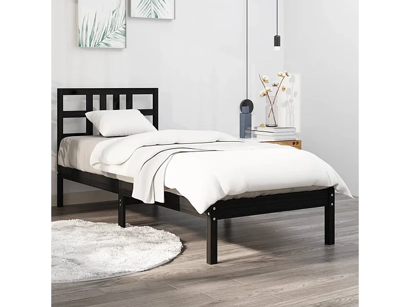 Lit-75x190 cm Noir Bois massif Petit simple EGGB34601