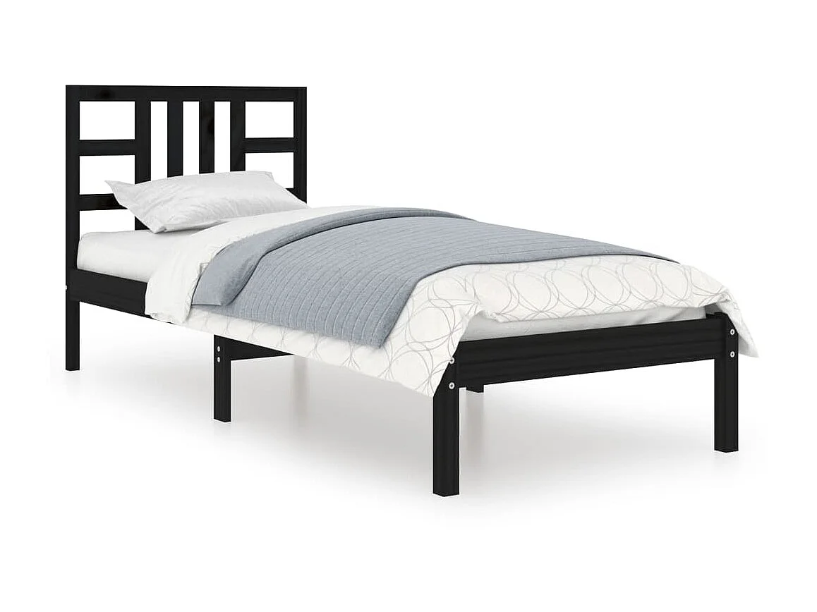 Lit-75x190 cm Noir Bois massif Petit simple EGGB34601