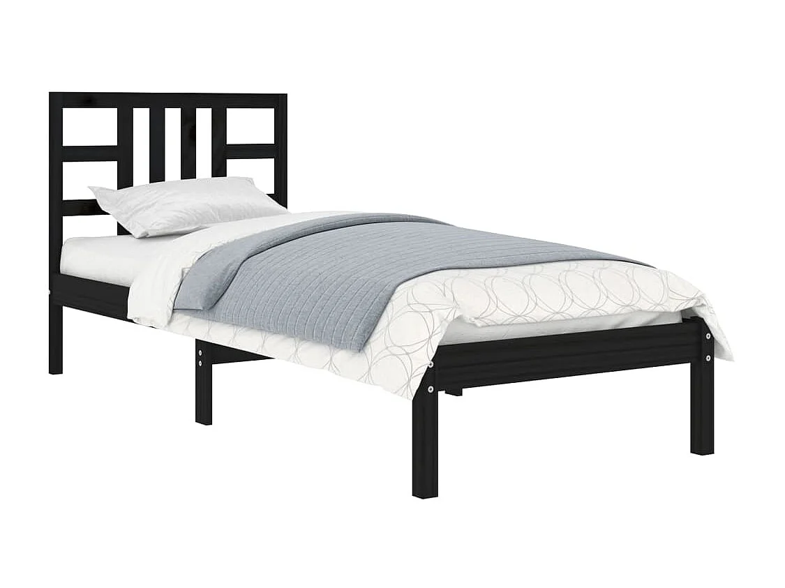 Lit-75x190 cm Noir Bois massif Petit simple EGGB34601