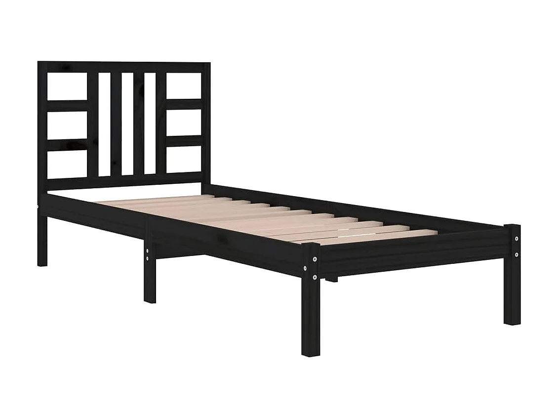 Lit-75x190 cm Noir Bois massif Petit simple EGGB34601