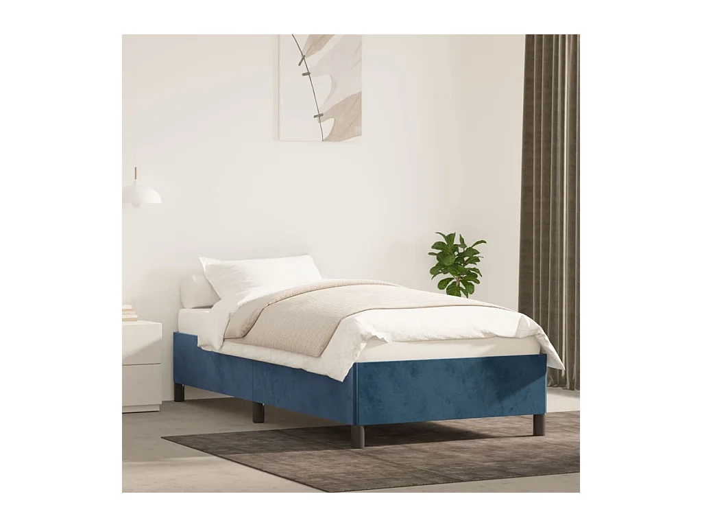 Lit-90x200 cm Bleu foncé Velours EGGB58004