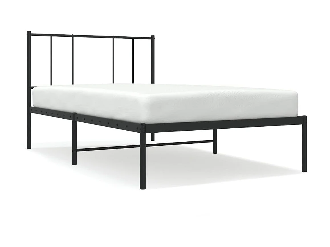 Lit-90x190 cm métal avec tête de lit noir EGGB52425