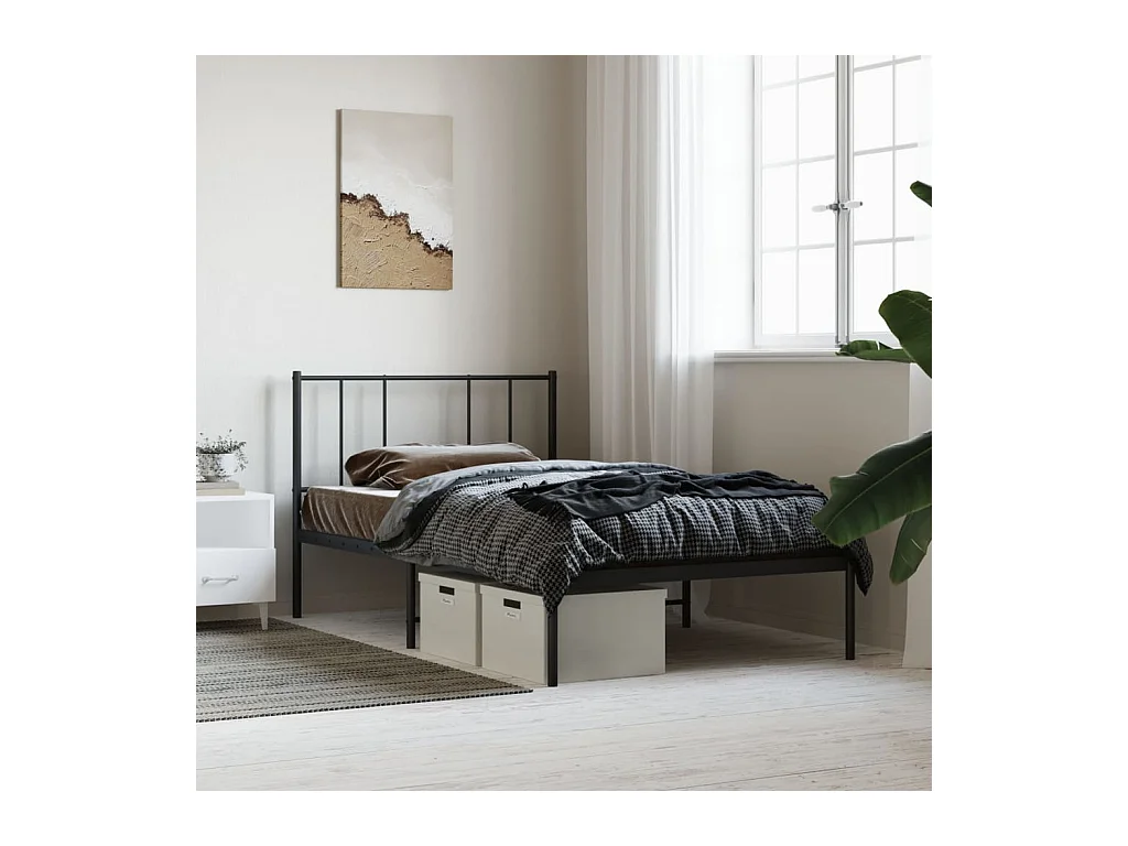 Lit-90x190 cm métal avec tête de lit noir EGGB52425