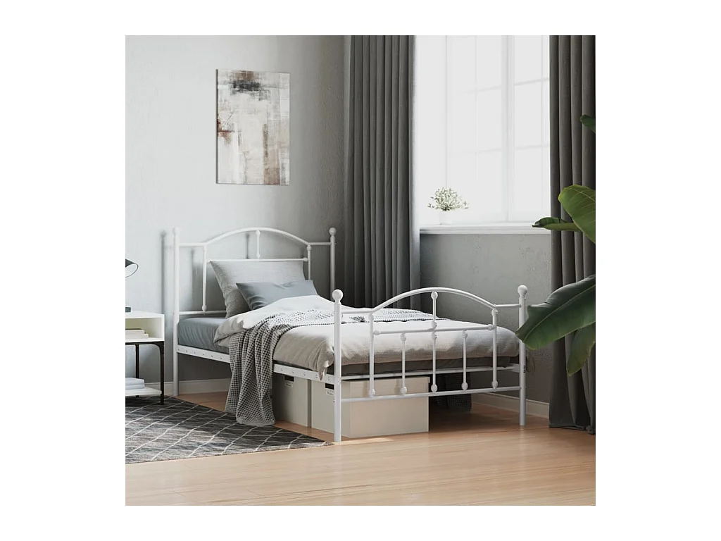 Lit-100x190 cm métal avec tête de lit/pied de lit blanc EGGB22738