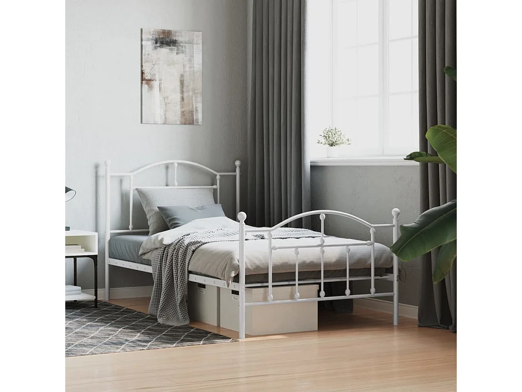 Lit-100x190 cm métal avec tête de lit/pied de lit blanc EGGB22738