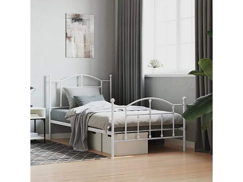 Lit-100x190 cm métal avec tête de lit/pied de lit blanc EGGB22738