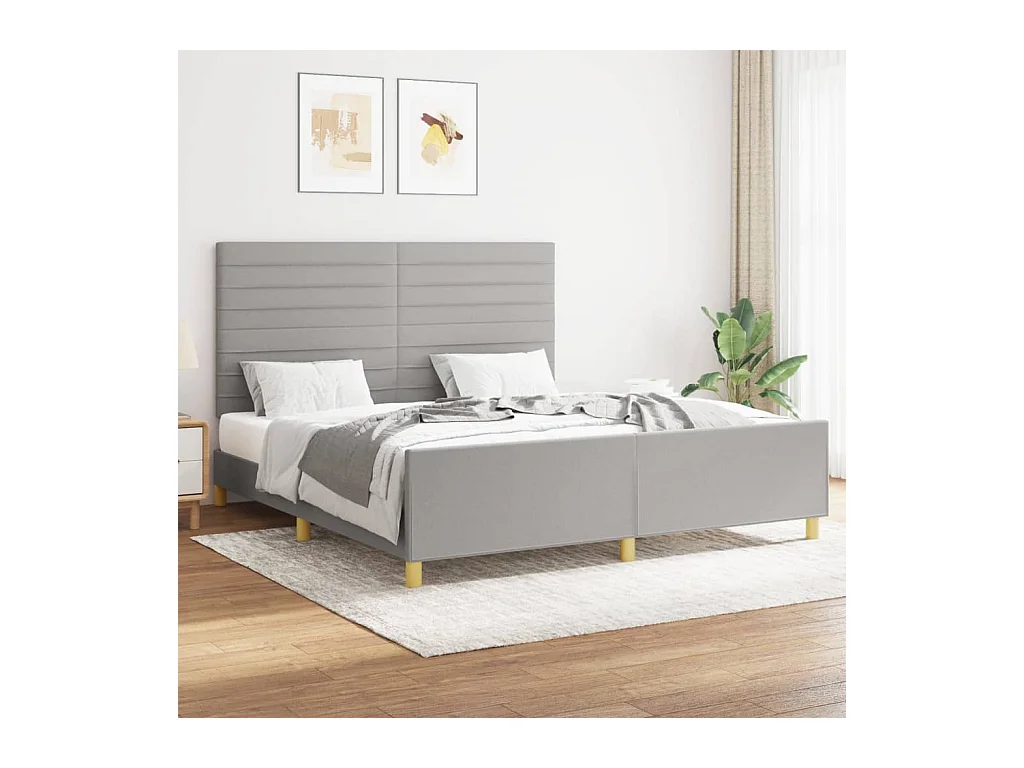 Lit-160x200 cm avec tête de lit Gris clair Tissu EGGB70660