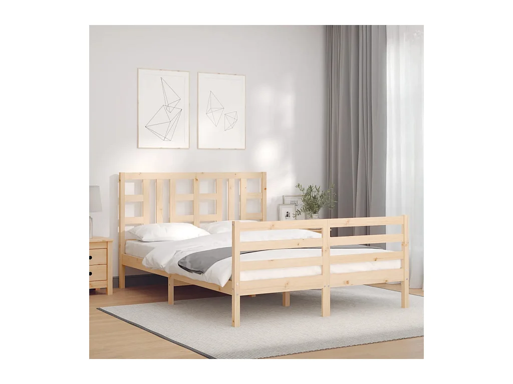 Lit-135x190 cm avec tête de lit double bois massif EGGB22534
