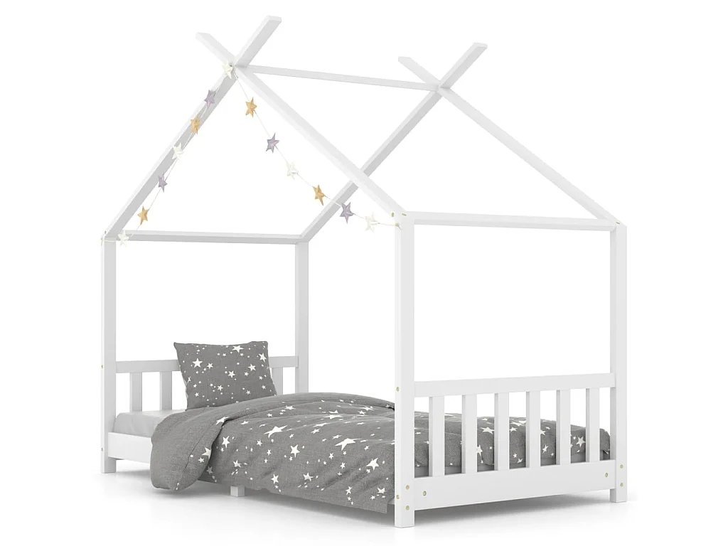 Lit-90x200 cm d'enfant Blanc Bois de pin massif EGGB93240