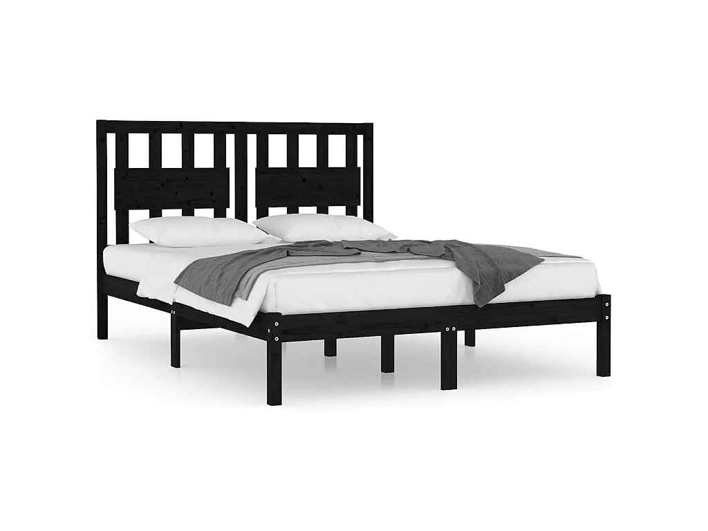 Lit-200x200 cm Noir Bois de pin massif EGGB51981