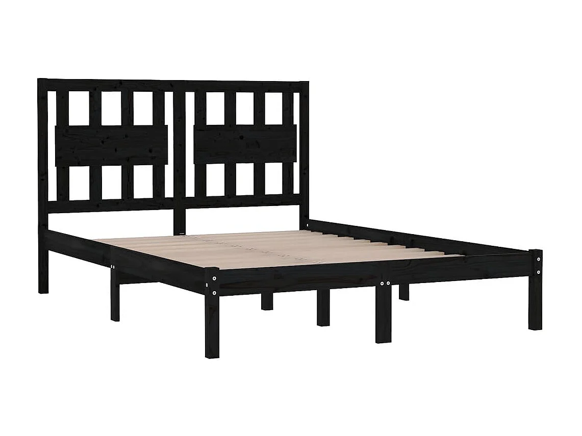 Lit-200x200 cm Noir Bois de pin massif EGGB51981