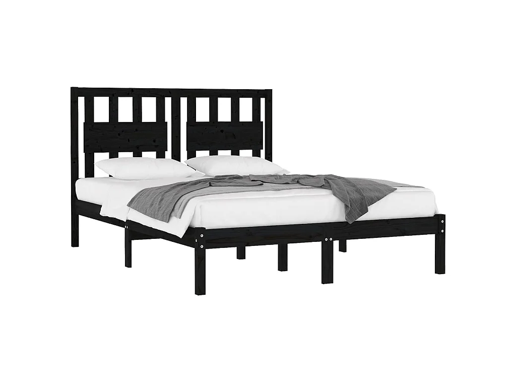 Lit-200x200 cm Noir Bois de pin massif EGGB51981