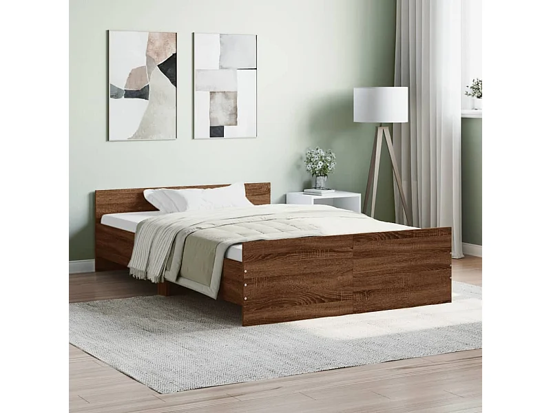 Lit-120x190 cm tête de lit et pied de lit chêne marron EGGB86877