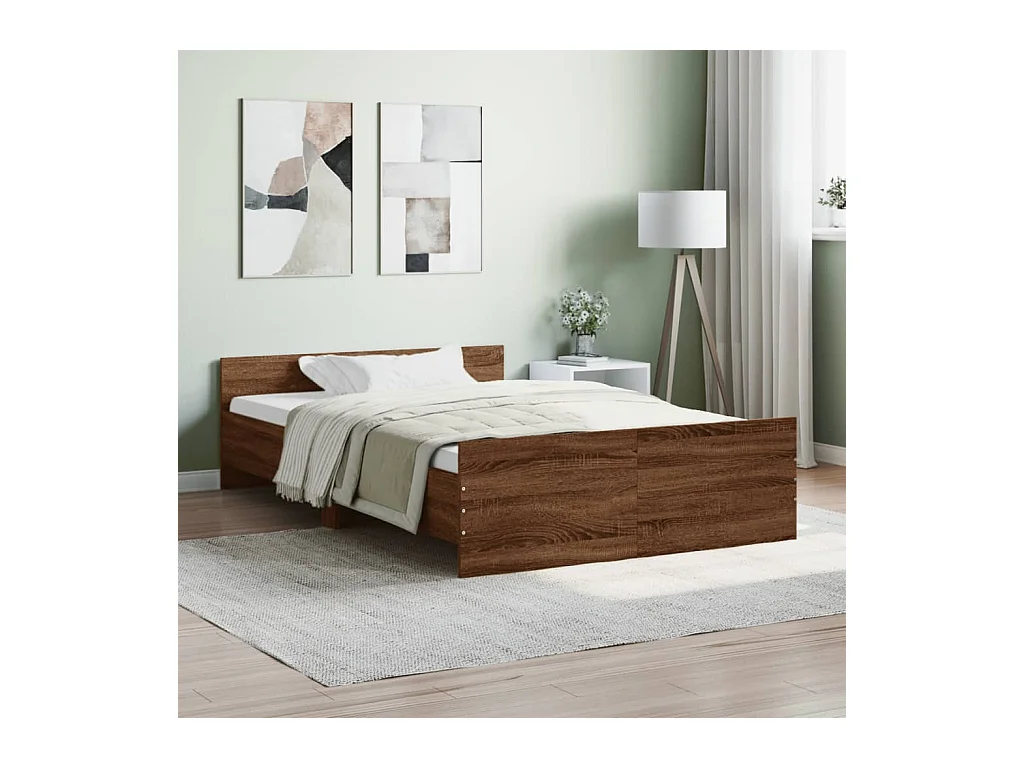 Lit-120x190 cm tête de lit et pied de lit chêne marron EGGB86877