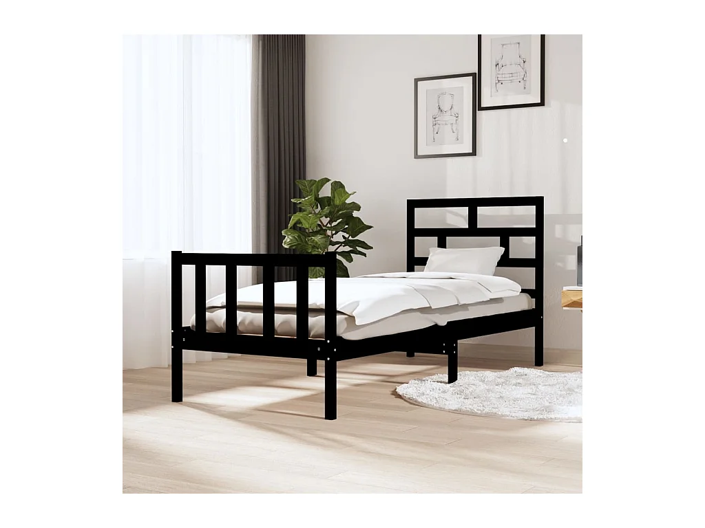 Lit-75x190 cm Noir Bois de pin massif Petit simple EGGB27602