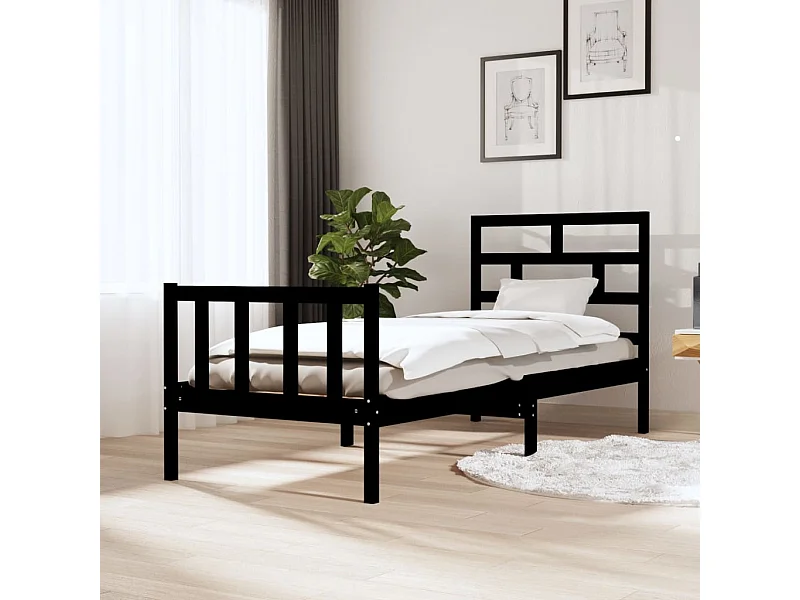Cama 75x190 cm madera maciza de pino negro ES30586