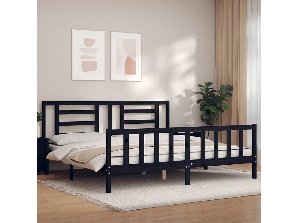 Lit-200x200 cm avec tête de lit noir bois massif EGGB47986