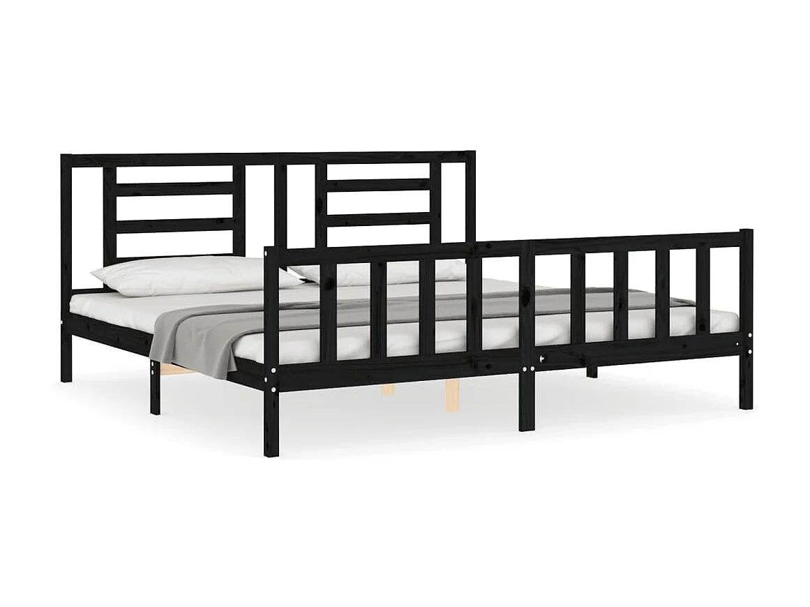 Lit-200x200 cm avec tête de lit noir bois massif EGGB47986