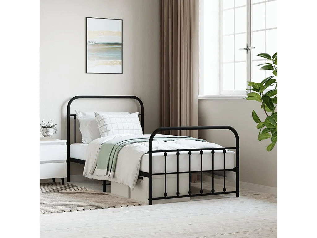 Bedframe met hoofd- en voeteneinde metaal zwart 100x190 cm NL75335