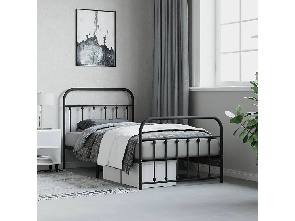 Bedframe met hoofd- en voeteneinde metaal zwart 100x190 cm NL75335
