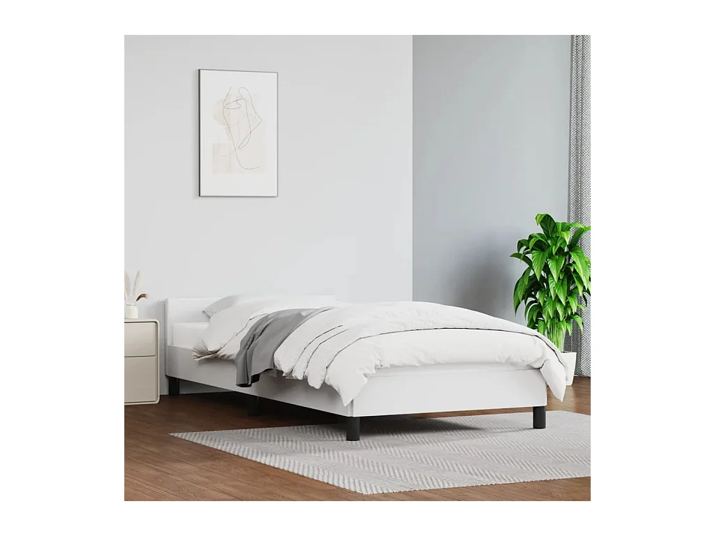 Lit-90x200 cm avec tête de lit Blanc Similicuir EGGB64325
