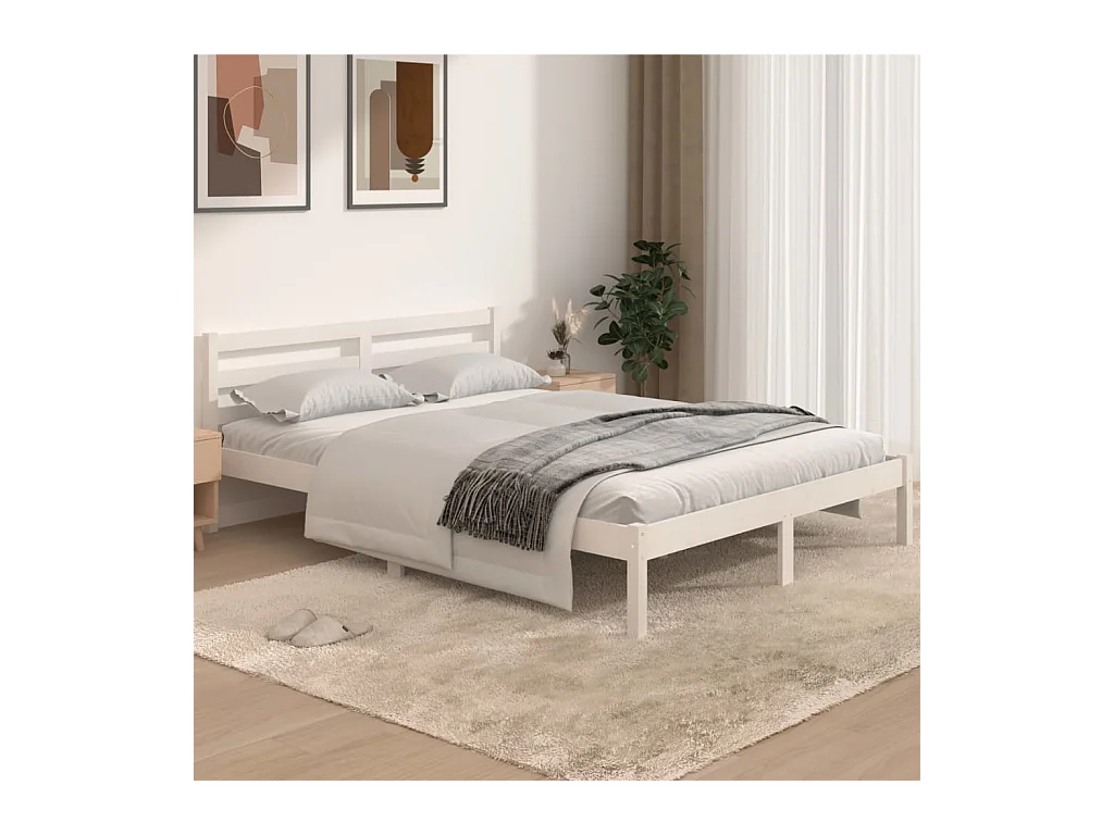 Lit-140x190 cm Bois massif de pin Blanc EGGB89437