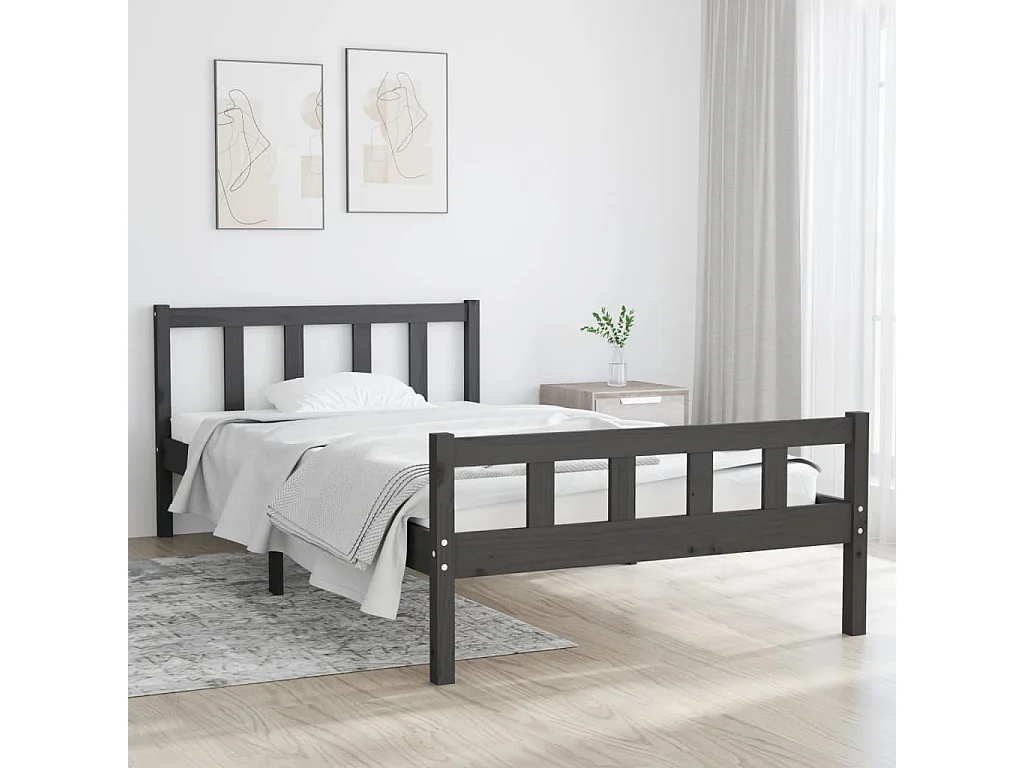 Cama 100x200 cm madera maciza gris ES39450