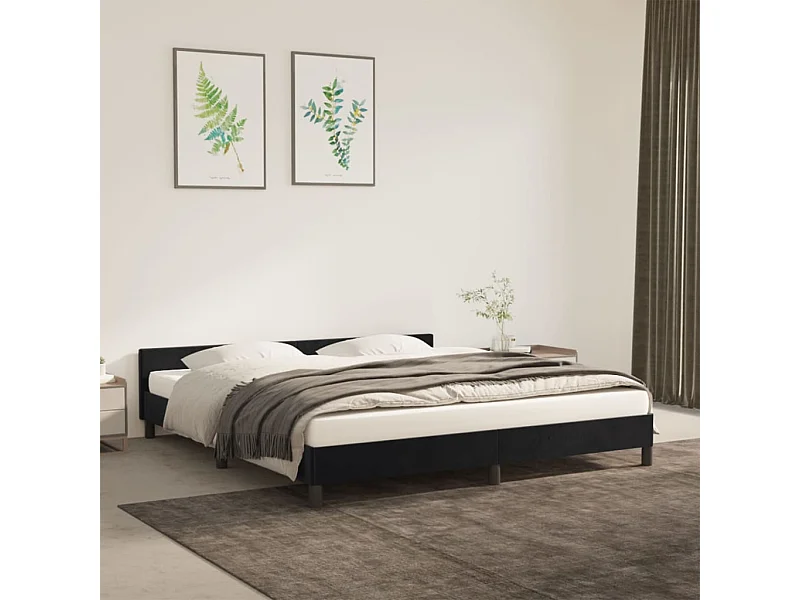 Cama c/ cabeceira 160x200 cm veludo preto PT100908