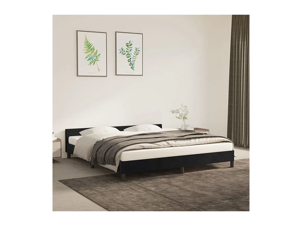 Cama 160x200 cm con cabecero de terciopelo negro ES35795