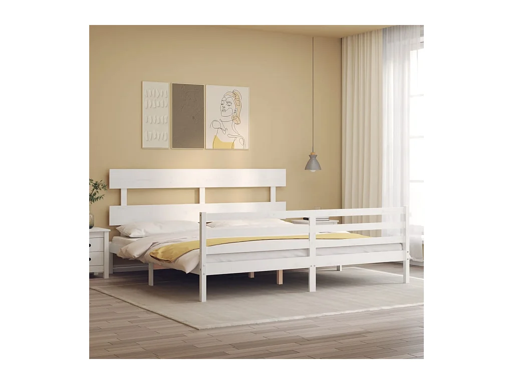 Lit-180x200 cm avec tête de lit blanc Super King bois massif EGGB87203