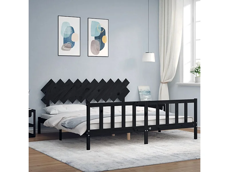 Bedframe met hoofdbord massief hout zwart 200x200 cm NL81368