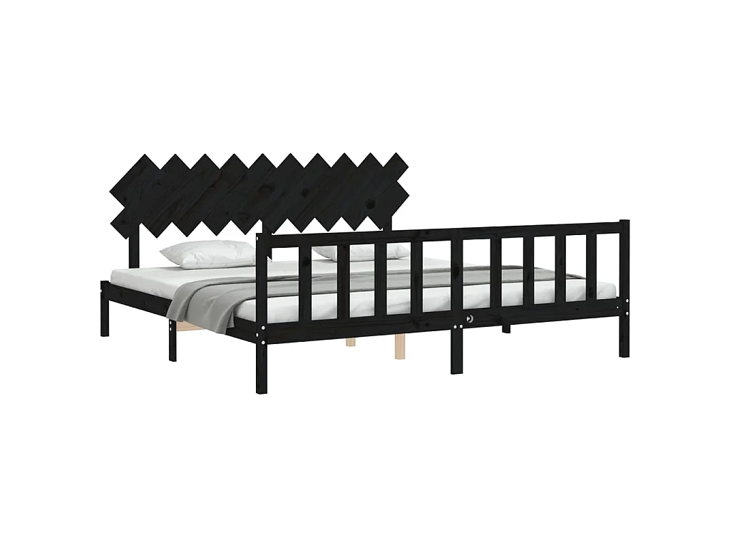 Lit-200x200 cm avec tête de lit noir bois massif EGGB12809