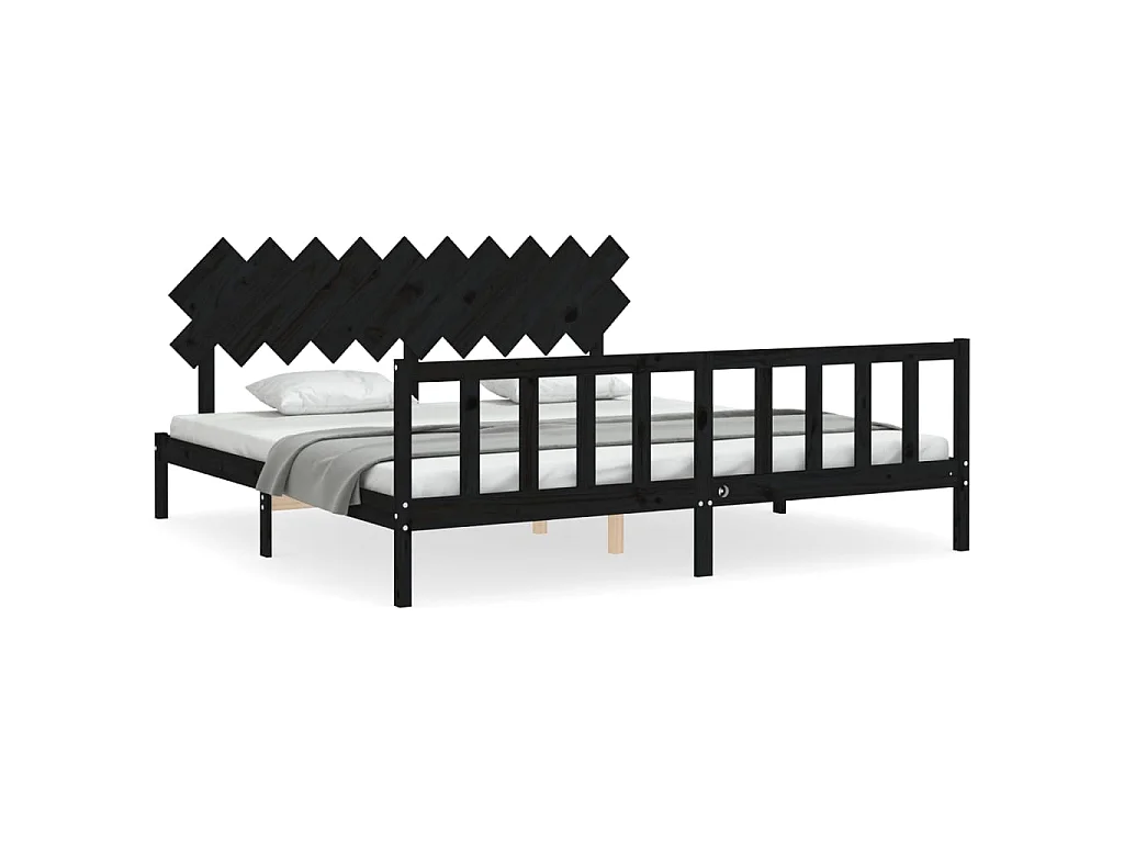 Lit-200x200 cm avec tête de lit noir bois massif EGGB12809