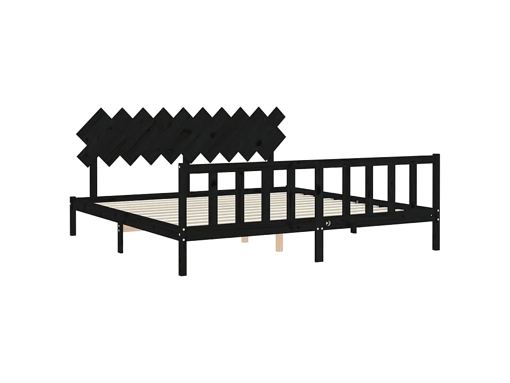 Lit-200x200 cm avec tête de lit noir bois massif EGGB12809