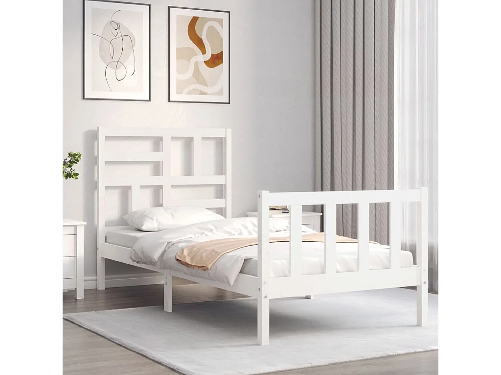 Lit-90x190 cm avec tête de lit blanc simple bois massif EGGB30540
