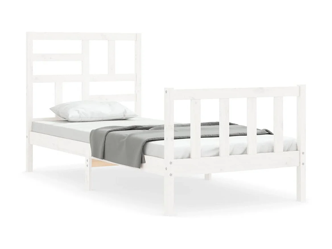 Cama de solteiro c/ cabeceira madeira maciça branco PT711202