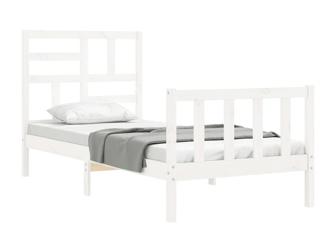 Cama de solteiro c/ cabeceira madeira maciça branco PT711202