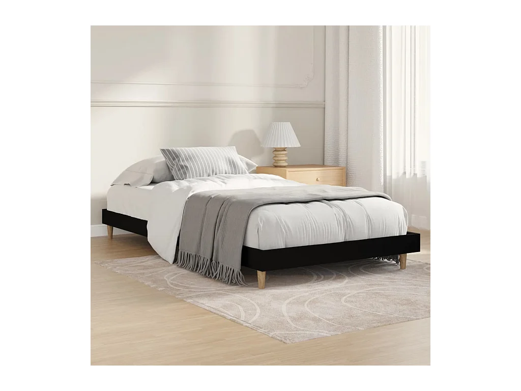 Lit-90x190 cm noir bois d'ingénierie EGGB91478
