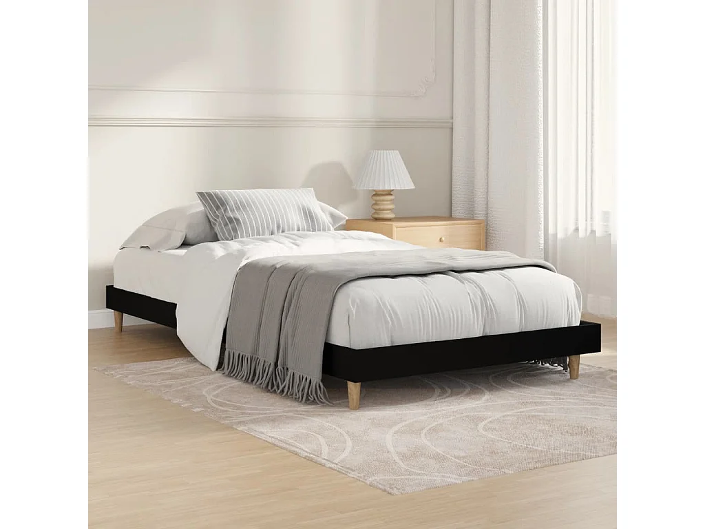 Lit-90x190 cm noir bois d'ingénierie EGGB91478