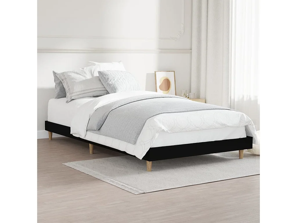 Lit-90x190 cm noir bois d'ingénierie EGGB91478