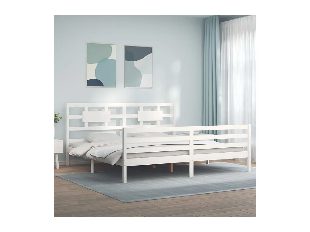Bedframe met hoofdbord massief hout wit NL78254