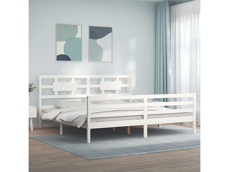 Lit-180x200 cm avec tête de lit blanc Super King bois massif EGGB62890