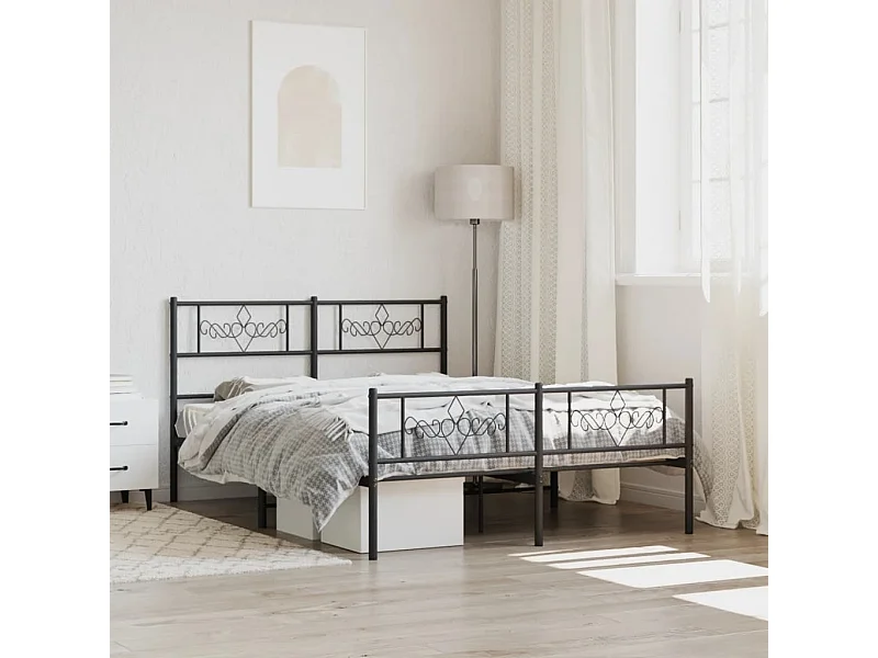Cama com cabeceira e pés 135x190 cm metal preto PT521559
