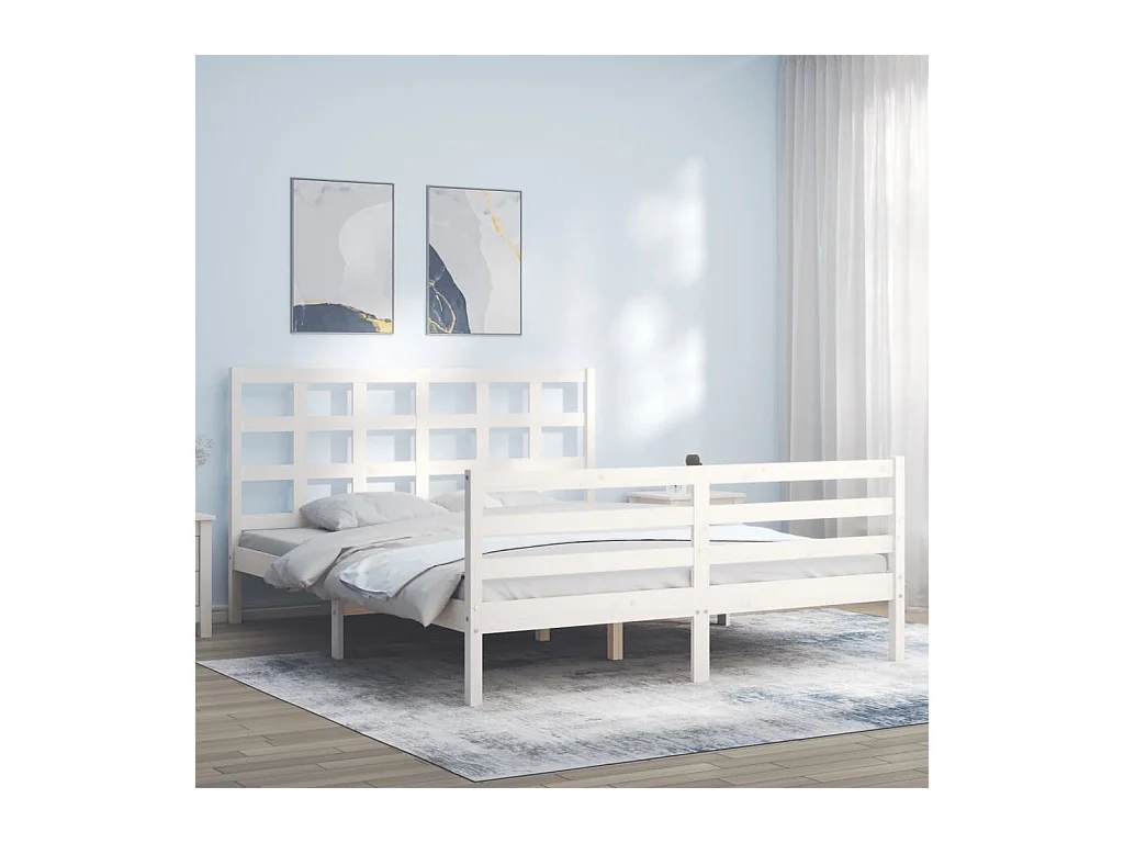 Lit-160x200 cm avec tête de lit blanc bois massif EGGB71947