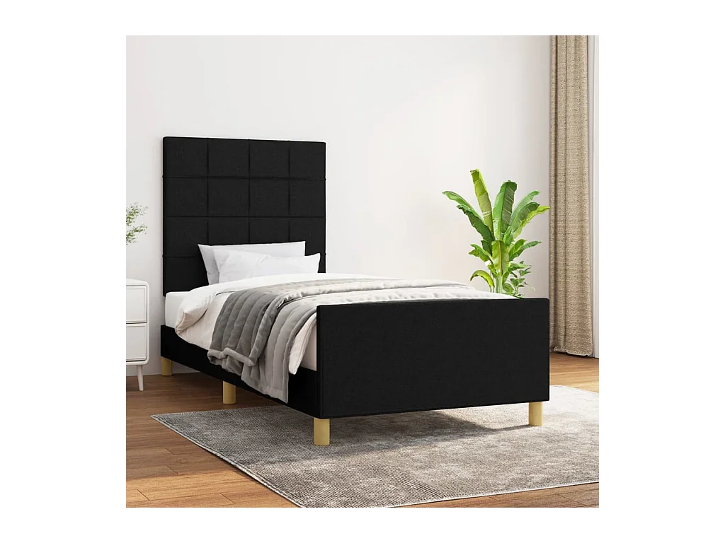 Lit-90x200 cm avec tête de lit Noir Tissu EGGB65640