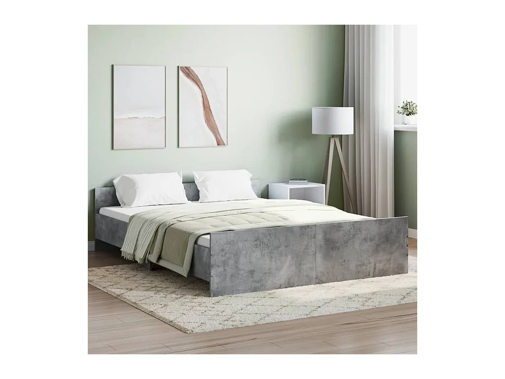Cama 150x200 cm con cabecero piecero gris hormigón ES84403